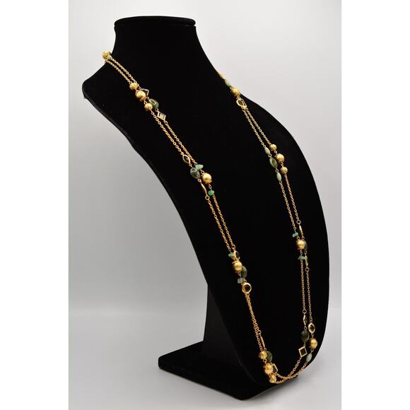Premier Designs Vintage Station Necklace Green Bezel Brushed Gold Signed Bin2 - Picture 4 of 12